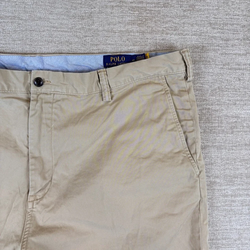 Polo Ralph Lauren Stretch Straight Fit Khaki Shorts Mens 42 Tan Chino EUC Preppy